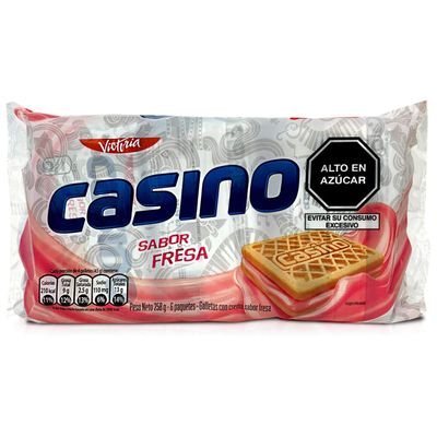 VICTORIA Casino Galleta de Vainilla Sabor Fresa 258 grs. - 2 Pack Vanilla Cookies Filled with Strawberry Cream 10.1. - 2 Pack