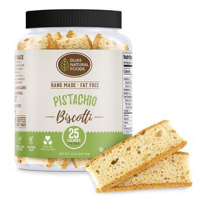 DIJAS Natural Foods, Individually Wrapped Fat Free Biscotti Cookies, All Natural Preservative Free Ingredients, Delicious Low Calorie Snack 12 oz, Pistachio