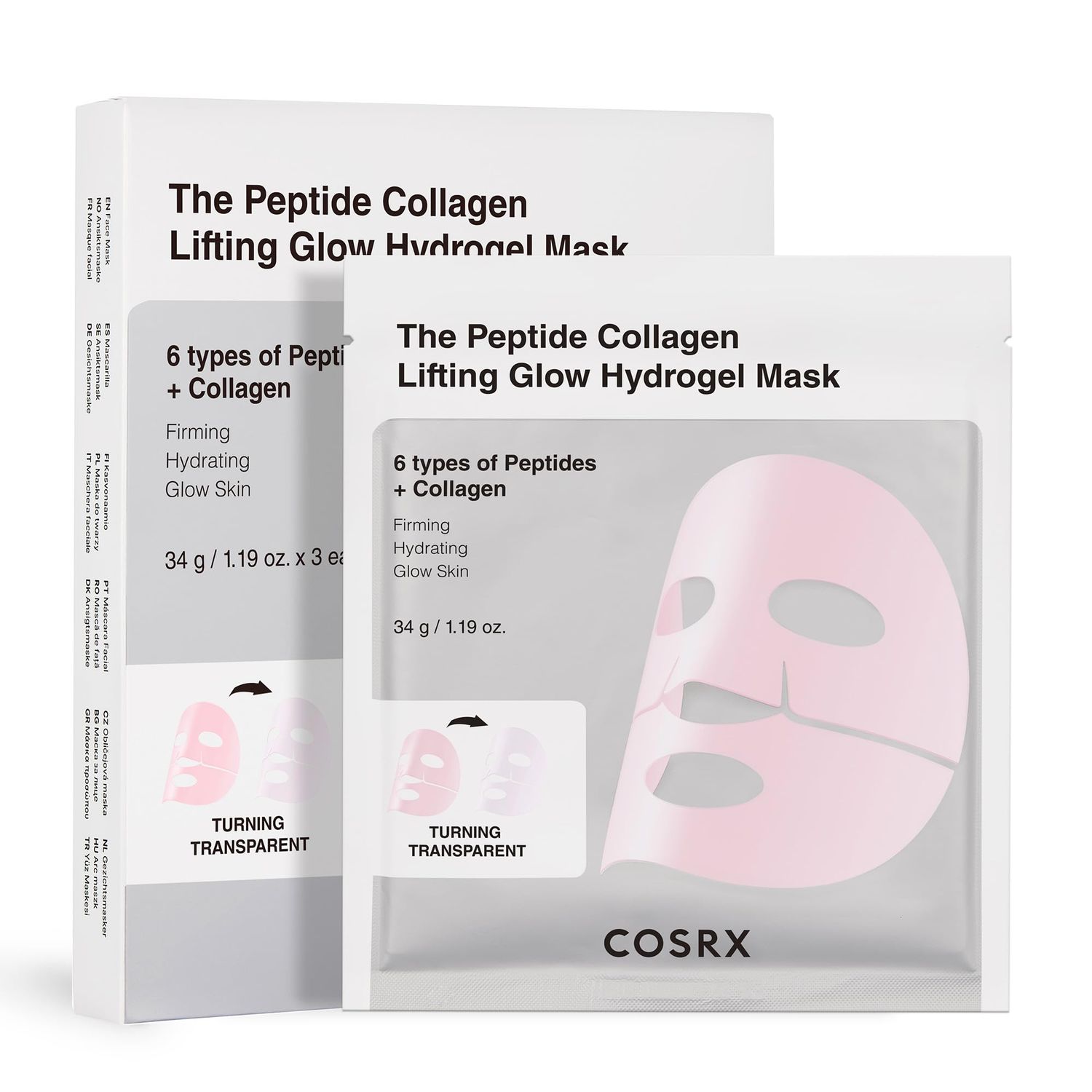 COSRX The Peptide Collagen Lifting Glow Hydrogel Face Masks Skincare 3 EA, Collagen Face Mask, Travel Essentials, Overnight Face Mask, Korean Skin Care
