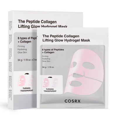 COSRX The Peptide Collagen Lifting Glow Hydrogel Face Masks Skincare 3 EA, Collagen Face Mask, Travel Essentials, Overnight Face Mask, Korean Skin Care