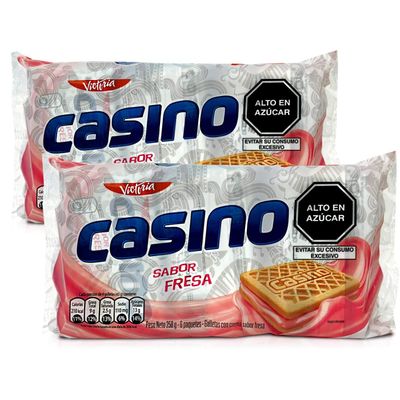 VICTORIA Casino Galleta de Vainilla Sabor Fresa 258 grs. - 2 Pack Vanilla Cookies Filled with Strawberry Cream 10.1. - 2 Pack