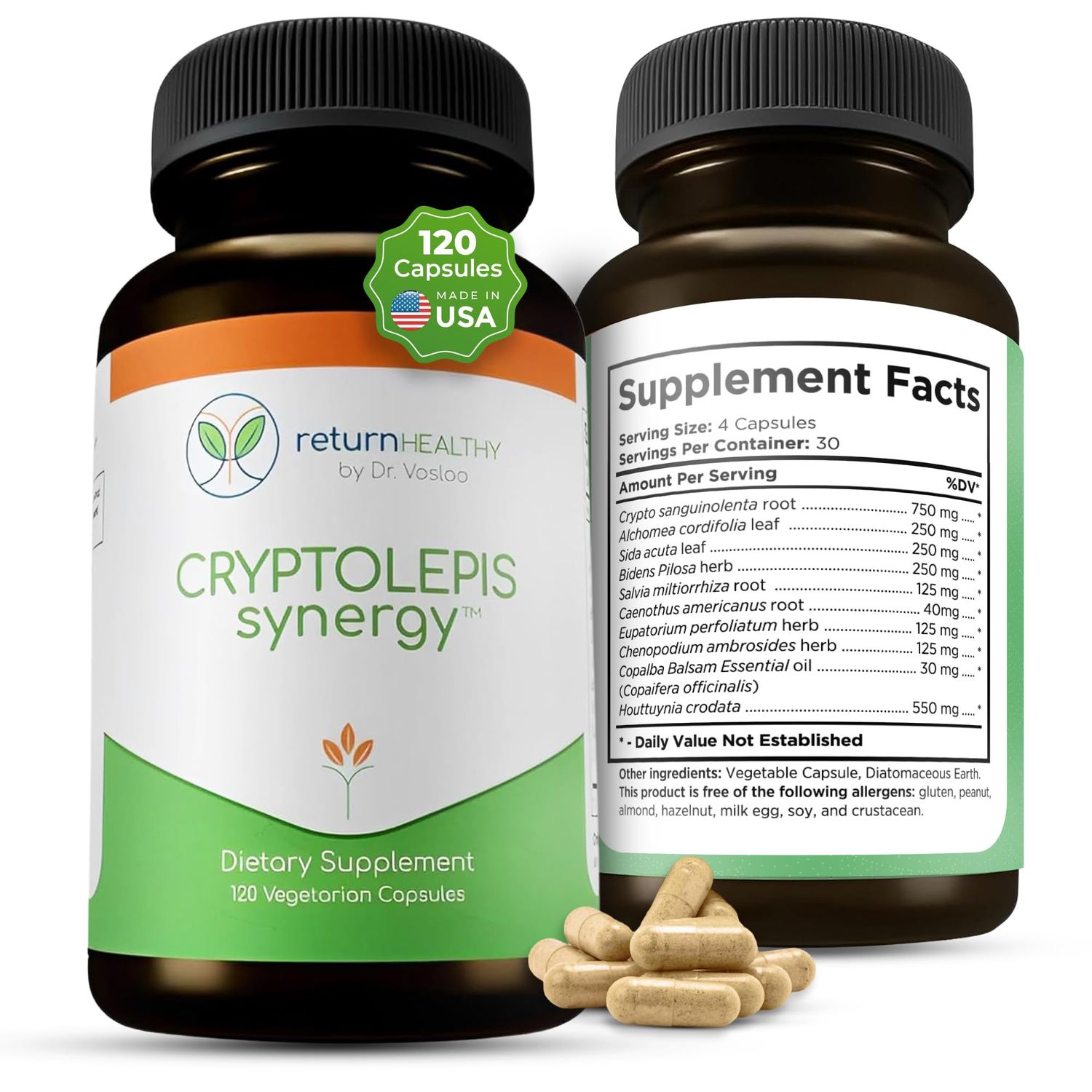 Return Healthy Cryptolepis Synergy, Immune Support Vitamins, Immune System Booster for Adults, Liver, Lymphatic, &amp; Immune Support Supplement, Supports Lyme &amp; Natural Parasite Defense, 120 Capsules