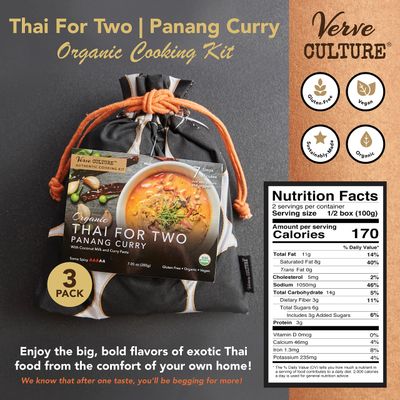 Thai for Two Cooking Kit by Verve CULTURE USDA-Organic Panang Curry Cooking Kit Authentic Thai Cuisine Unique Cooking Gift Set Vegan, Gluten-Free Made in Thailand Pack of 3