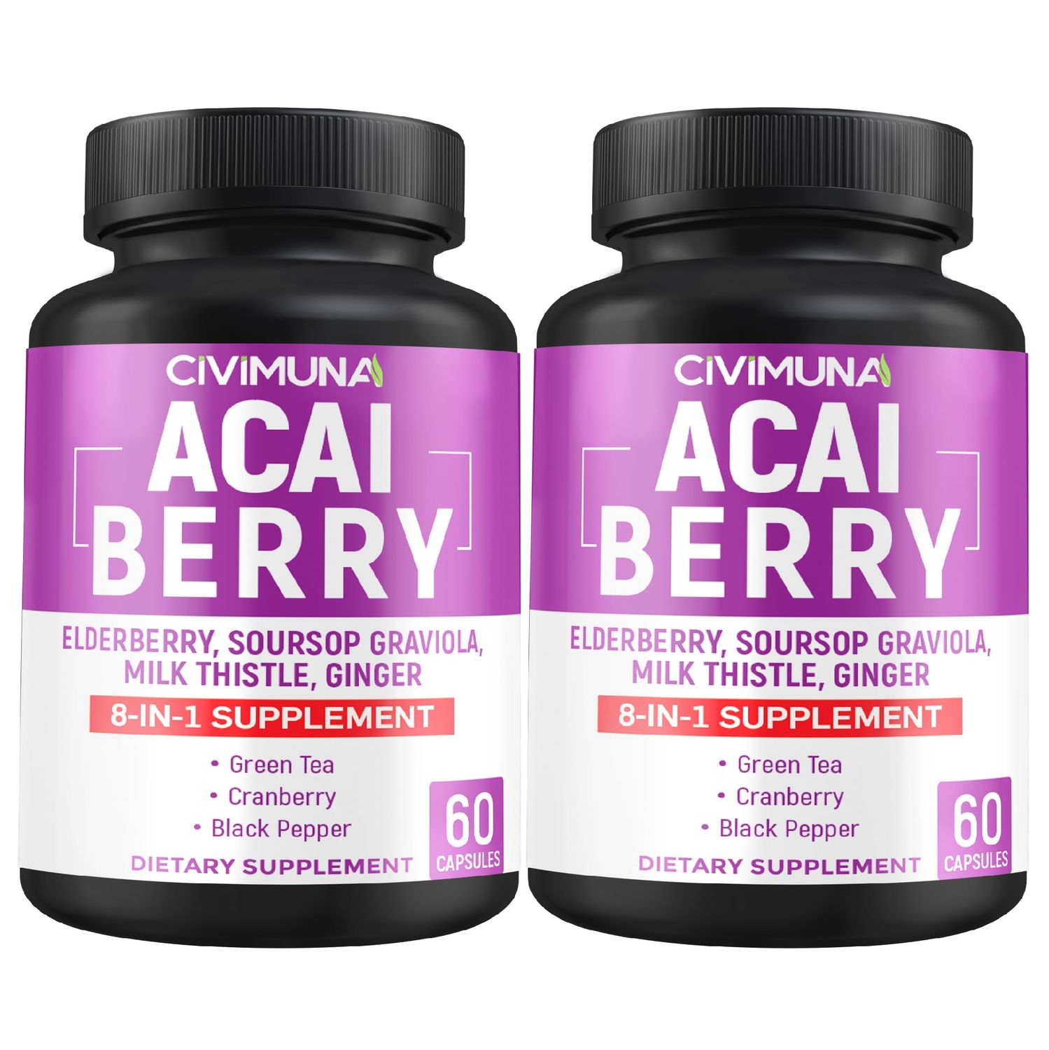 CIVIMUNA Acai Capsules with Acai, Elderberry, Soursop GGraviolaand More - 120 Capsules for 4 Months Supply Pack of 2