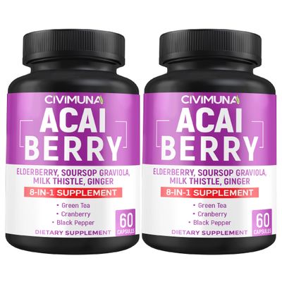 CIVIMUNA Acai Capsules with Acai, Elderberry, Soursop GGraviolaand More - 120 Capsules for 4 Months Supply Pack of 2
