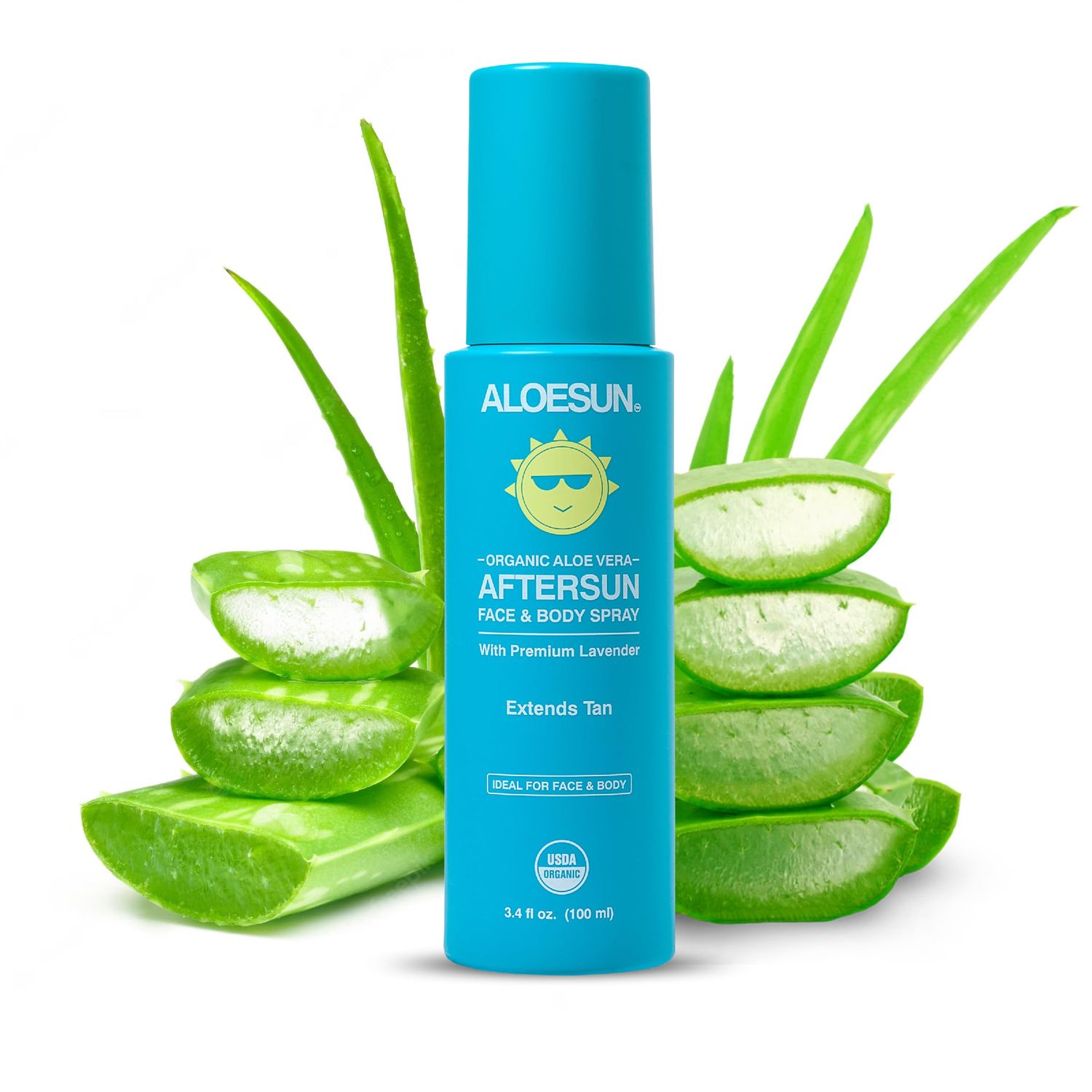 ALOESUN After Sun Face and Body Spray Non Sticky Organic Aloe Vera for Sun Exposure Relief with Pure Lavender Essential Oil Natural Aftersun Skin Moisturizer for Redness Travel Size 3.4 Fl Oz