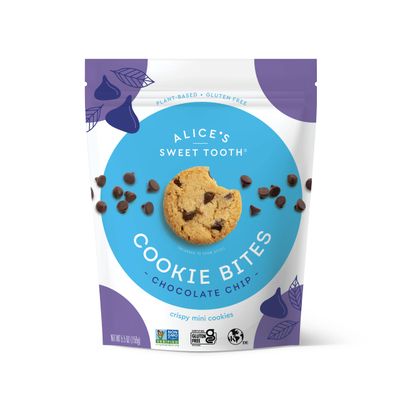 Alice&#39;s Sweet Tooth Chocolate Chip Cookie Bites - Gluten-Free, Vegan, Crunchy Mini-Cookies - Plant-Based, Dairy-Free, Grain-Free, Soy-Free, Kosher - 5.5 ounces