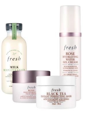 Fresh Rose Deep Hydration Face Cream, Milk Body Cleanser, and Black Tea Kombucha Set