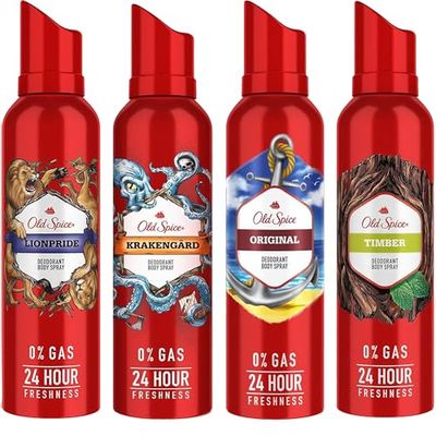 Deodorant Body Spray, Variety 4 Pack, Lionpride, Krakangard, Original, Timber, Men&#39;s Odor Eliminator Antiperspirant Body Spray, 4.73 Ounces