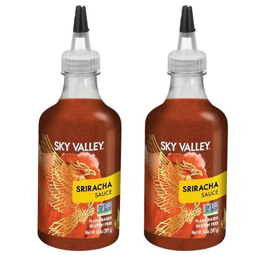 Sky Valley Sriracha Sauce - Hot Sauce, Made with Red Jalapeno Peppers, Gluten Free, Vegan, Non-GMO, Less Than 2g of Sugar per Serving, 5 Calories per Serving - Sriracha Hot Sauce, 14 Oz, 2 Pack