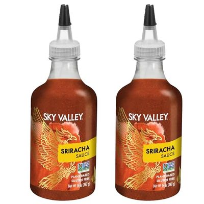 Sky Valley Sriracha Sauce - Hot Sauce, Made with Red Jalapeno Peppers, Gluten Free, Vegan, Non-GMO, Less Than 2g of Sugar per Serving, 5 Calories per Serving - Sriracha Hot Sauce, 14 Oz, 2 Pack
