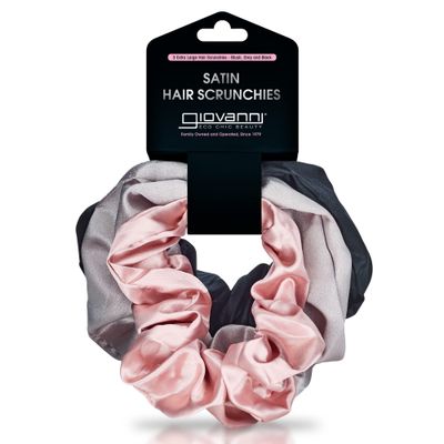 GIOVANNI Satin Hair Scrunchies Pack of 3 Blush, Gray, Black Silky Satin Material, Stylish Neutral Tones, Wont Pull or Tangle Hair, Gently Keeps Hair in Place All Day, Promotes Healthy Hair and Skin