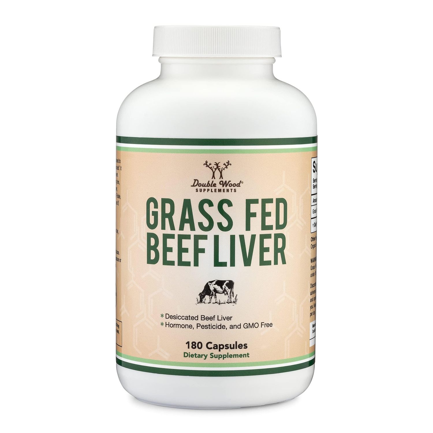 Beef Liver Capsules 1,000mg of Grass Fed, Desiccated Beef Liver per Serving, 180 Capsules, 3 Month Supply Beef Liver Supplement for Digestion, Immune Health, Energy, and Wellness by Double Wood