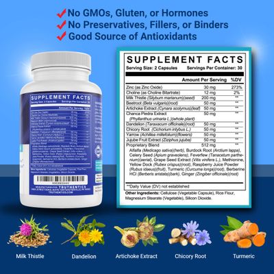 TRUTHENTICS Liver Health Supplement - Milk Thistle Liver Health Formula with Artichoke Extract, Dandelion, Turmeric, and More - Natural Detox Support for Men & Women - 60 Capsules