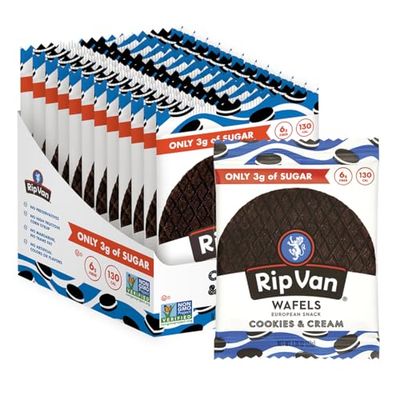 Rip Van Wafels Cookies &amp; Cream Stroopwafels - Healthy Snacks - Non GMO Snack - Keto Friendly - Office Snacks - Low Sugar 3g - Low Calorie Snack - 12 Pack