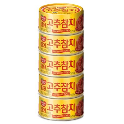 Dongwon Tuna Can With Hot Pepper Sauce, 3.5 Ounce100g x 5can - Korean Canned Tuna ????