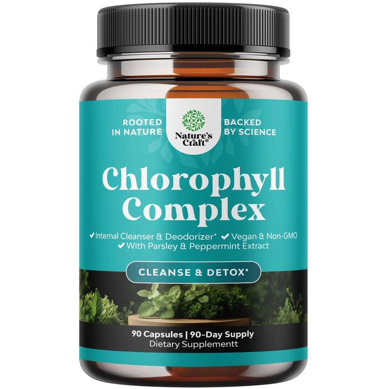 Chlorophyll Capsules for Cleanse and Detox Support - Internal Deodorant Pills for Body Odor with Mint &amp; Parsley Extract Healthy Skin Immunity &amp; Digestive Support - Vegan Non-GMO &amp; Gluten Free 90ct