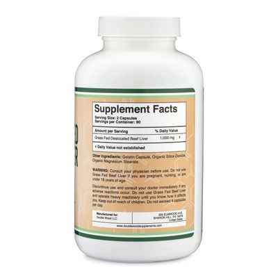 Beef Liver Capsules 1,000mg of Grass Fed, Desiccated Beef Liver per Serving, 180 Capsules, 3 Month Supply Beef Liver Supplement for Digestion, Immune Health, Energy, and Wellness by Double Wood