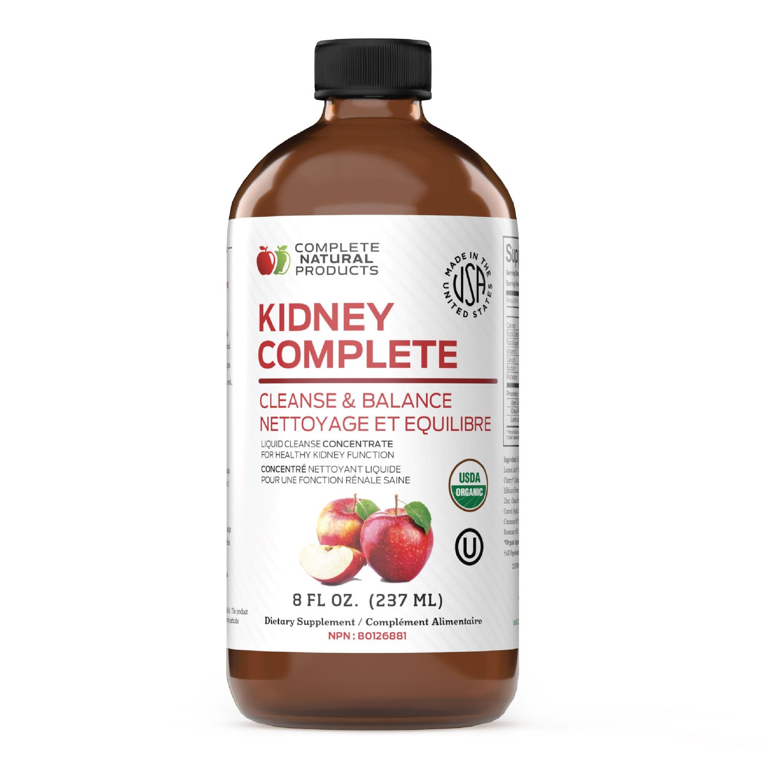 Complete Natural Products Kidney Complete - 8oz Organic Liquid for Kidney Support, Cleanse, and Detox with Apple Cider Vinegar, Lemon, &amp; Organic Chanca Piedra.