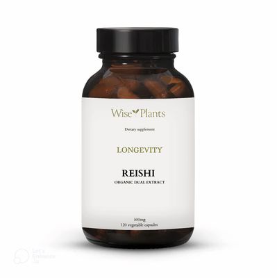 Wise Plants Reishi Mushroom Supplement. Dual Extract, Pure Fruiting Body, 30 Polysaccharides, 500 mg, 120 vegecaps 120-Day Supply. Can Support Healthy Immune and Liver Function.