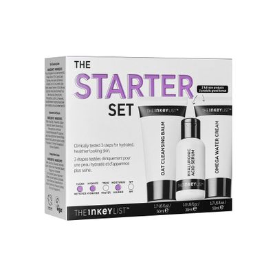The INKEY List Starter Set, Oat Cleansing Balm, Hyaluronic Acid Serum &amp; Omega Water Cream, Nourishing Skincare Set, Gentle Cleanser, Suitable For All Skin Types