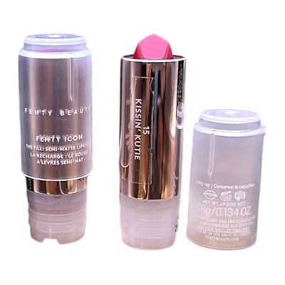 FENTY BEAUTY by Rihanna Icon Semi-Matte Lipstick Refill - Kissin&#39; Kutie Refillable Lip Color, Longwear, Lightweight, Nude Pink, 3.8g 0.134oz