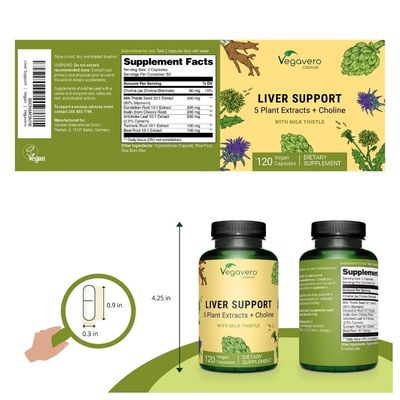 Vegavero Liver Support Milk Thistle Supplement 9000mg 120 Capsules Dandelion, Artichoke, Choline, Beetroot Liver Cleanse Detox &amp; Repair with 80 Silymarin NO Additive &amp; Vegan