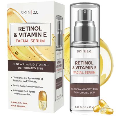 Skin 2.0 Retinol &amp; Vitamin E Face Serum - 1.69 Fl. oz, Cruelty-Free, Reduces Acne Scars, Wrinkles, Anti-Aging, Skin Renewal, Hydrating, Korean Beauty