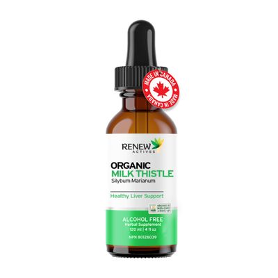 Renew Actives Milk Thistle Liquid Extract 110MG per 2ML - Liver Support Drops for Optimal Health - No Alcohol, Non-GMO, Vegan - Supports Liver Function &amp; Digestive Health - Made in Canada - 4 fl oz