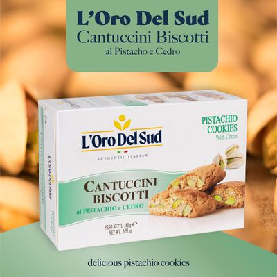 L'Oro Del Sud Pistachio and Cedron Biscotti, Cantuccini d'Abruzzo, Italian Cookies Madewith Real Quality Ingredients, 180 G, 6.3 oz. Gourmet Cookies