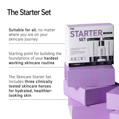 The INKEY List Starter Set, Oat Cleansing Balm, Hyaluronic Acid Serum &amp; Omega Water Cream, Nourishing Skincare Set, Gentle Cleanser, Suitable For All Skin Types