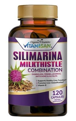VITAMISAN Milk Thistle silimarina with Dandelion, Fennel. Licorice, Artichoke Alfalfa Detox &amp; Cleansing Formula Support Liver 120 Capsules