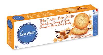 Gavottes French Butter Cookie Salted Butter Caramel &amp; Vanilla Cookies Gavottes Gourmet Butter Cookies with Caramel &amp; Vanilla From France 4 Snack Packs per Box 16 cookies 4.23oz120g