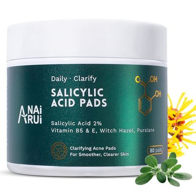 ANAI RUI 2 Salicylic Acid Pads,Face Cleansing Pads Witch Hazel Wipe for Acne &amp; Blemishes Clear, Facial Peel Resurfacing &amp; Exfoliating Face Wash Wipes, 80 Count