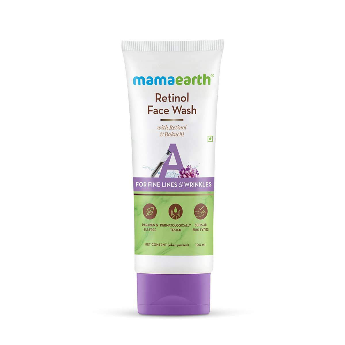 MAMAEARTH Retinol Face Wash with Bakuchi Reduces Wrinkles, Fine Lines &amp; Age Spots Removes Dirt &amp; Impurities Hydrates &amp; Firms Skin 3.38 Fl Oz 100ml