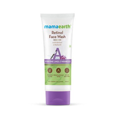 MAMAEARTH Retinol Face Wash with Bakuchi Reduces Wrinkles, Fine Lines &amp; Age Spots Removes Dirt &amp; Impurities Hydrates &amp; Firms Skin 3.38 Fl Oz 100ml