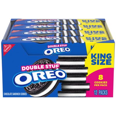 OREO Double Stuf Chocolate Sandwich Cookies, King Size, 12 Snack Packs 8 Cookies Per Pack