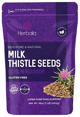 Herbaila Milk Thistle Seeds, 1 lb. Silymarin Milk Thistle Tea, Bulk Milk Thistle Herb Whole Seeds, Pure Milk Thistle Bulk, Whole Milk Thistle Seeds, All Natural, Gluten Free, Non-GMO. 1 Pound.