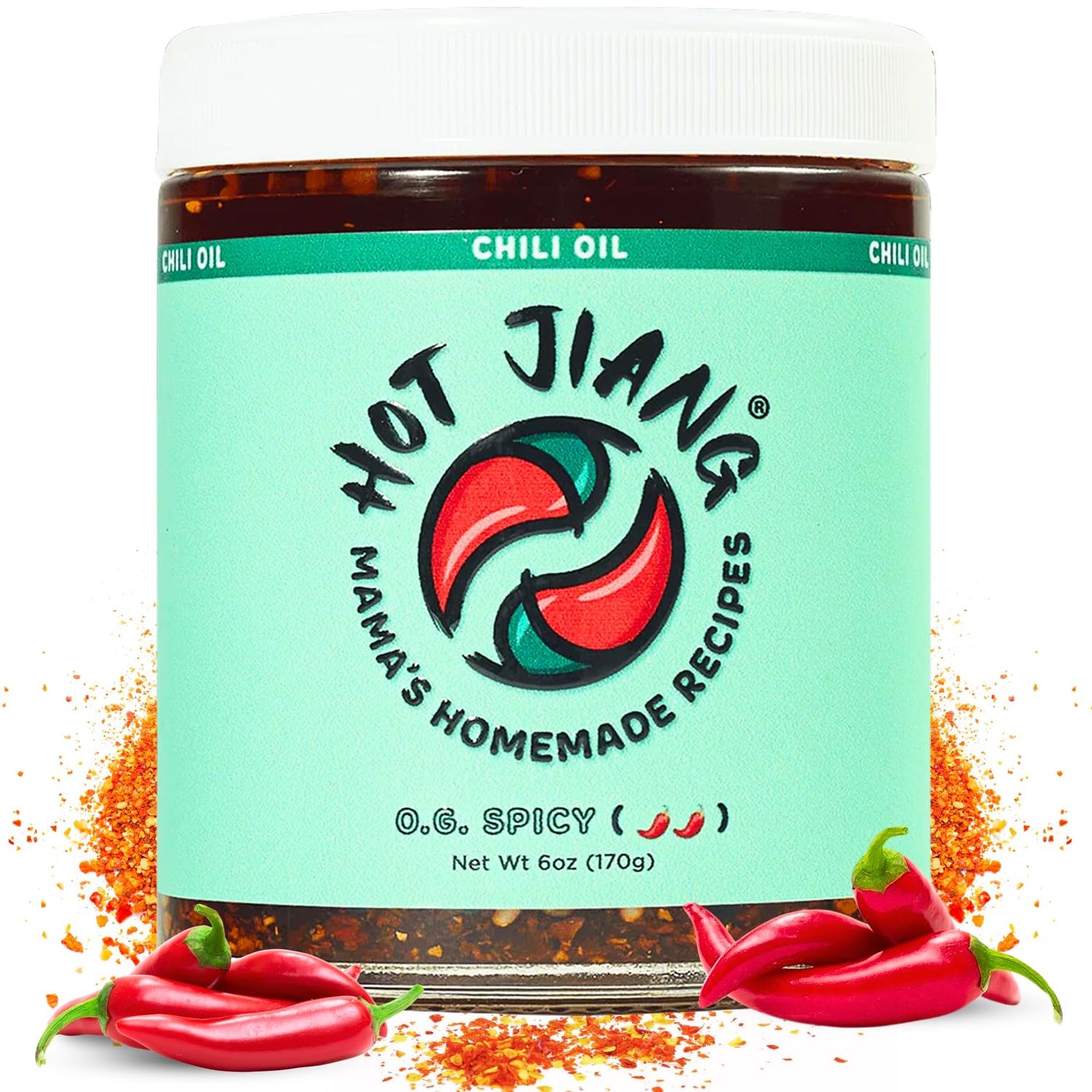 Hot Jiang Chili Crisp Oil - All Natural Vegan Chili Oil with Crunchy Garlic &amp; Black Peppers - Chinese Chili Crunch Sauce Condiment - O.G. Spicy Chili Sauce 6oz 1 Pack