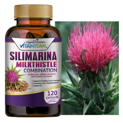 VITAMISAN Milk Thistle silimarina with Dandelion, Fennel. Licorice, Artichoke Alfalfa Detox &amp; Cleansing Formula Support Liver 120 Capsules