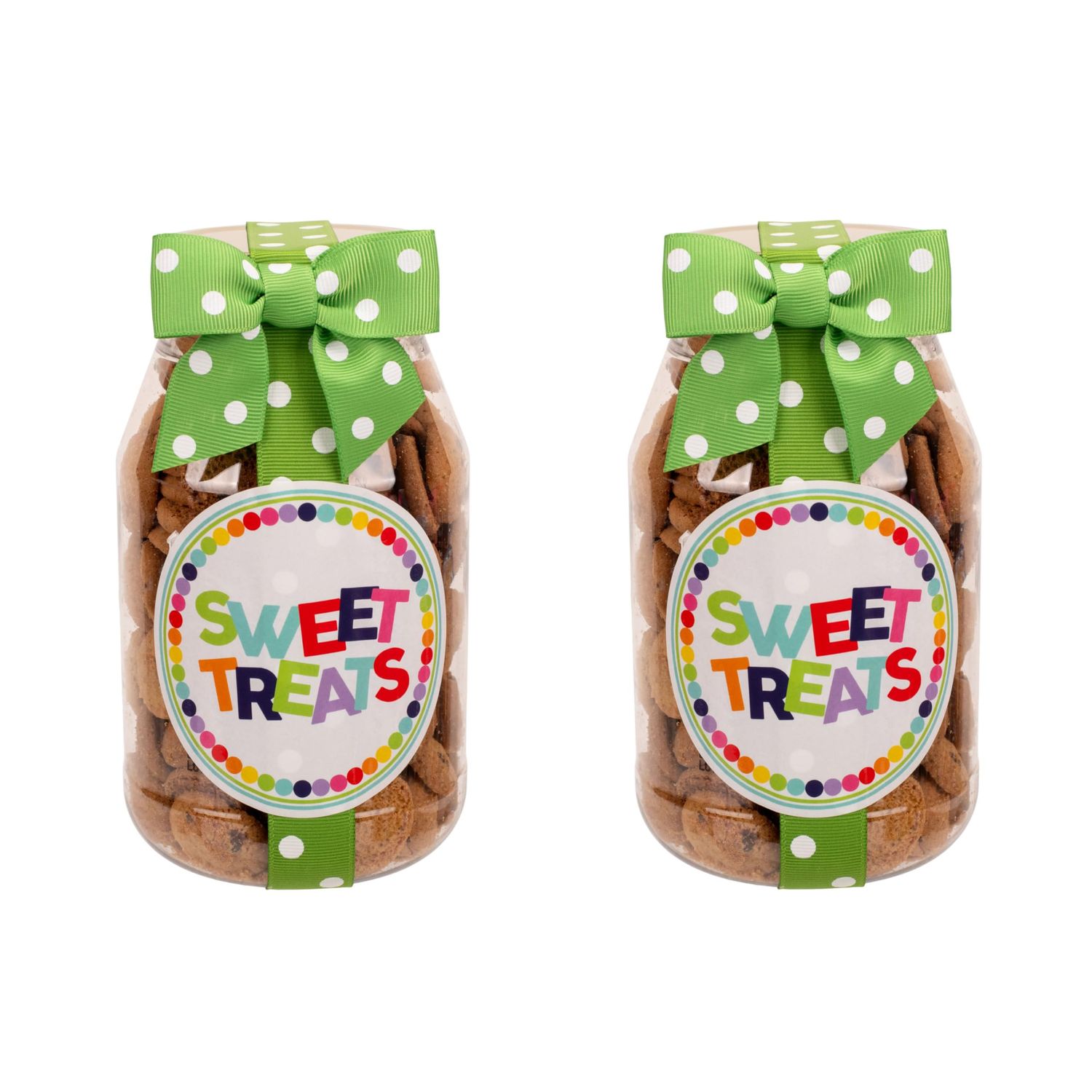 100 North Oh Sugar Sweets SWEET TREATS - Rainbow Dot 10 Ounce Plastic Quart Jar Mini Chocolate Chip Cookies; 2-Pack