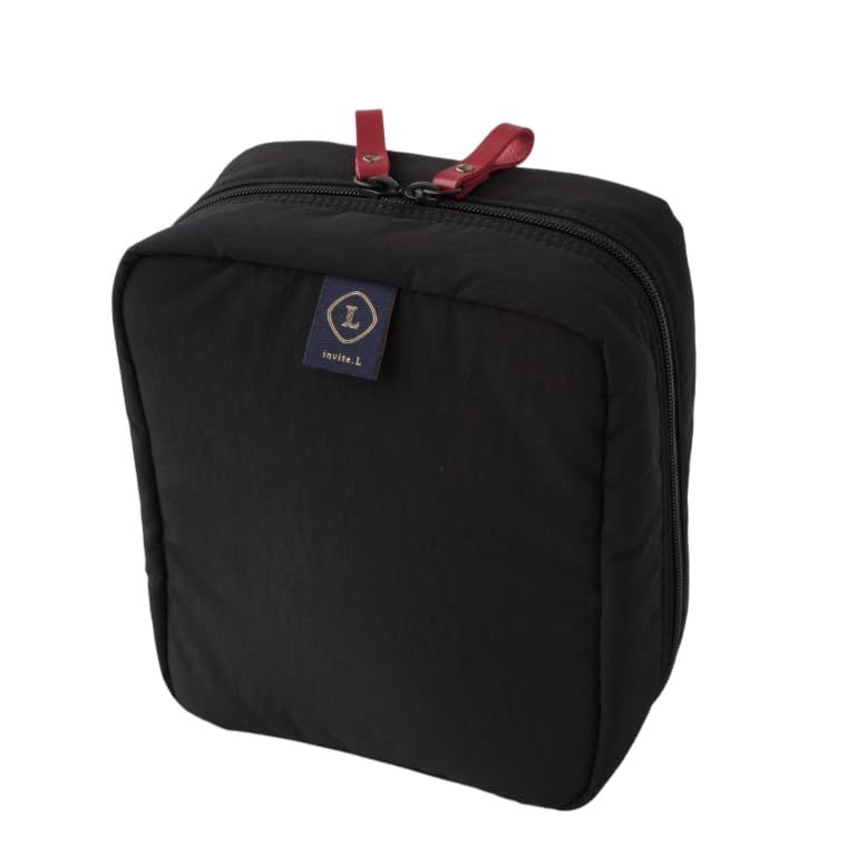 Invite.L Grande Large Capacity Portable Travel Stand Up Cosmetic Bag with Organized Pockets Wide Open Organizer for Makeup Work Essentials Korean Beauty Case Black