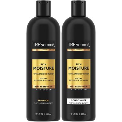 TRESemme Shampoo and Conditioner Set, Rich Moisture with Hyaluronic Acid - Vitamin-Enriched Hair Products for Dry Hair, Curly, All Hair Types, 16.5 Oz Ea