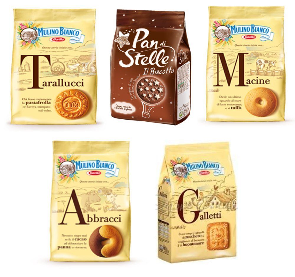 Mulino Bianco:Assorted Biscuits Total 61.72 Ounce 1750g Pack of 5 Italian Import
