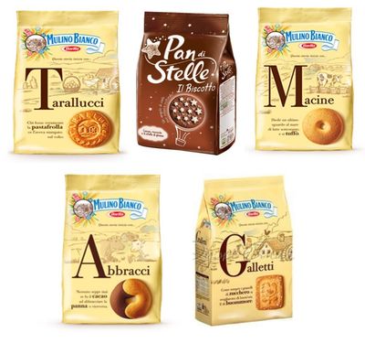 Mulino Bianco:Assorted Biscuits Total 61.72 Ounce 1750g Pack of 5 Italian Import