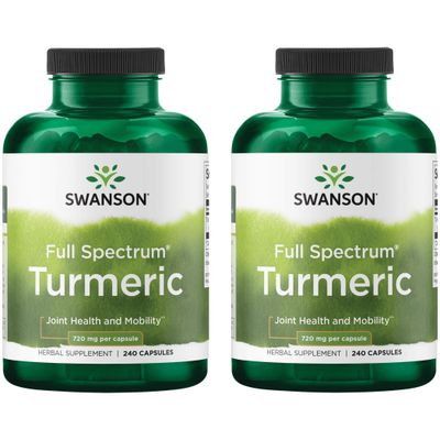 Swanson Full Spectrum Turmeric Curcumin - Joint Health, Digestion, Heart Health &amp; Liver Support Supplement - Curcuma Longa Formula Promoting Memory Support - 240 Capsules 2 Pack