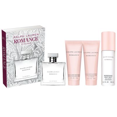 RALPH LAUREN FRAGRANCES Romance - Women&#39;s Perfume Gift Set - Floral &amp; Woody - With Rose, Jasmine, and Berries - Full Size Fragrance, 3.4 Fl Oz, Shower Gel &amp; Body Lotion, 2.5 Fl Oz Each, &amp; Body Mist...