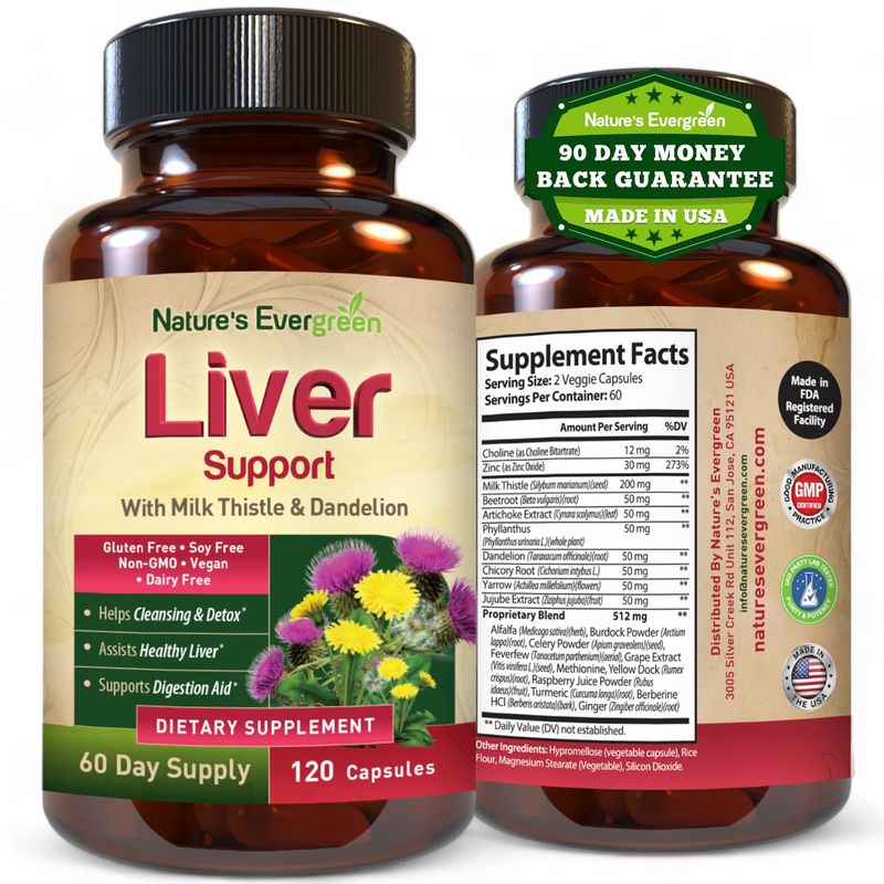 Liver Cleanse Detox &amp; Repair Herbal Liver Support Supplement w 20 Liver Health Nutrients, Milk Thistle, Turmeric, Ginger, Dandelion, Zinc, Artichoke &amp; more for Optimal Liver Support 120 Capsules