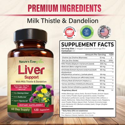 Liver Cleanse Detox & Repair Herbal Liver Support Supplement w 20 Liver Health Nutrients, Milk Thistle, Turmeric, Ginger, Dandelion, Zinc, Artichoke & more for Optimal Liver Support 120 Capsules