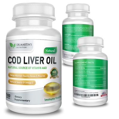 Burpless COD Liver Oil 100 Softgels Natural Source of Omega 3 Fatty Acids EPA & DHA Vitamin A & D Support Brain, Heart, Eye & Immune Health For Joints, Bones & Muscles Supplement No AfterTaste